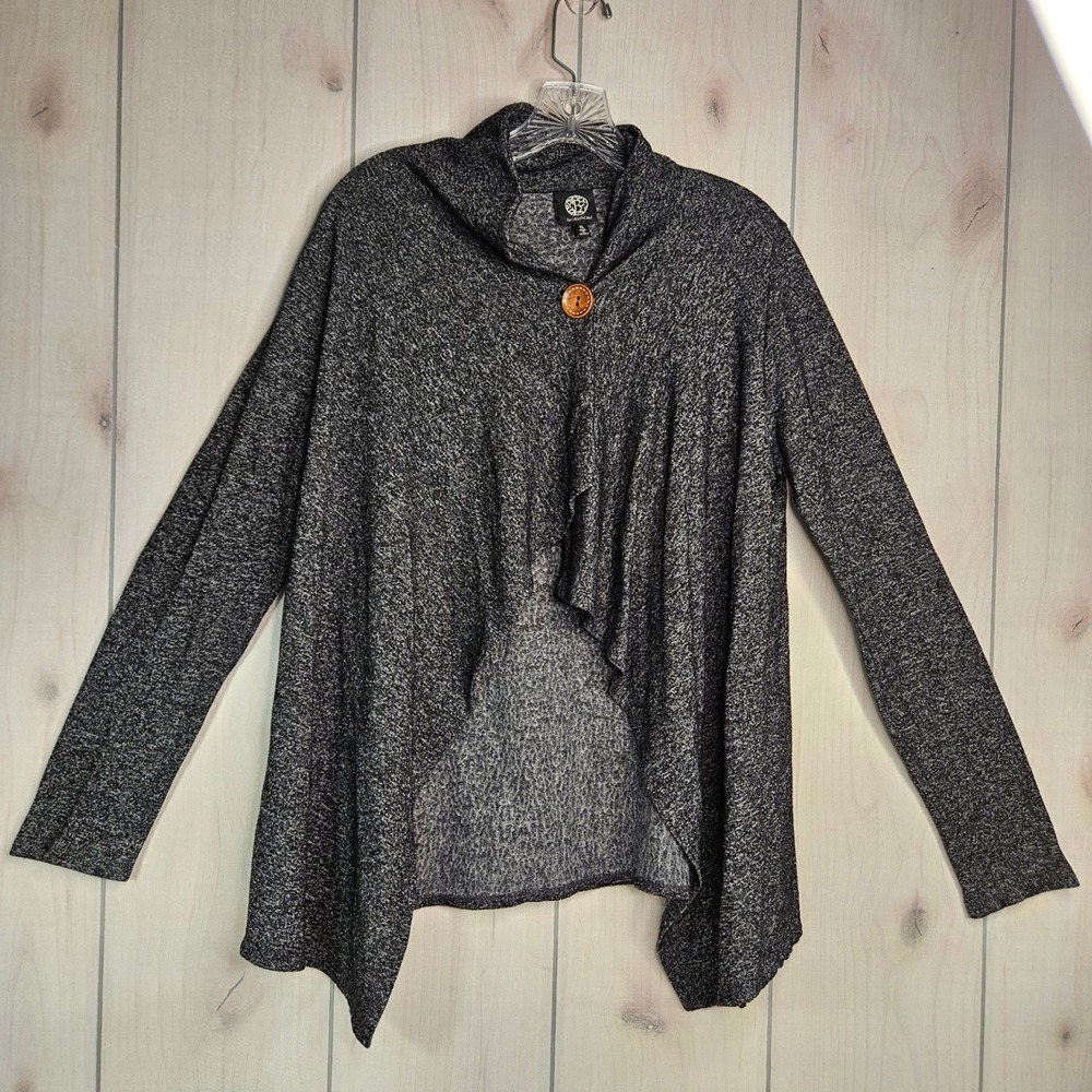 Bobaeu Women's XL Black Heathered Knit Waterfall Cardigan Sweater Lagenlook Goth